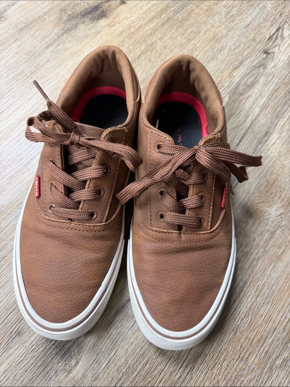 Levi's Brown Canvas Kids Lace-Up Sneakers with White Sole and Pink Interior